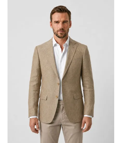 Blazer de Lino Beige Falso Liso