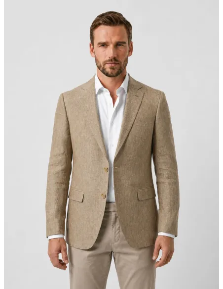 Blazer de Lino Beige Falso Liso