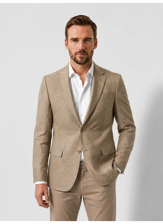 Beige Linen Textured Blazer