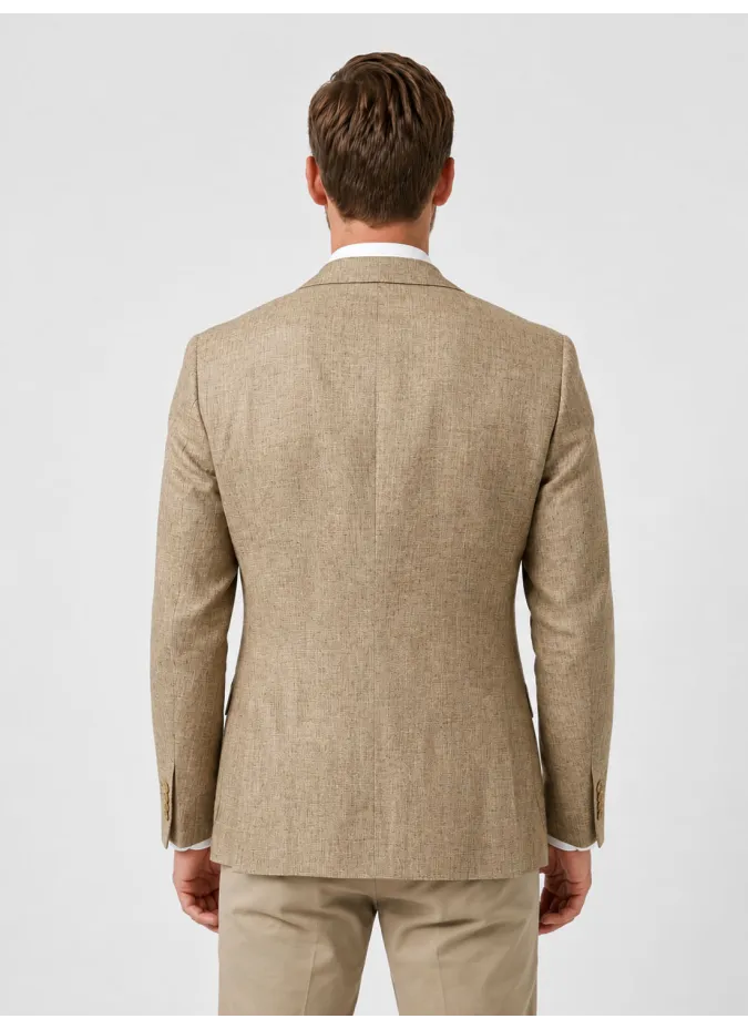 Blazer de Lino Beige Falso Liso