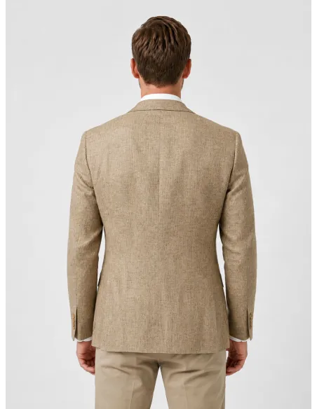 Blazer de Lino Beige Falso Liso