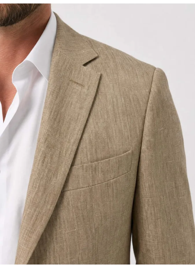 Blazer de Lino Beige Falso Liso