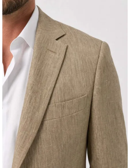 Blazer de Lino Beige Falso Liso