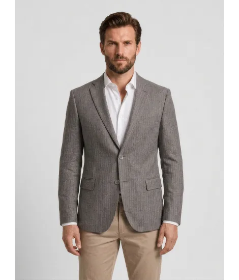 Brown Herringbone Wool Blazer