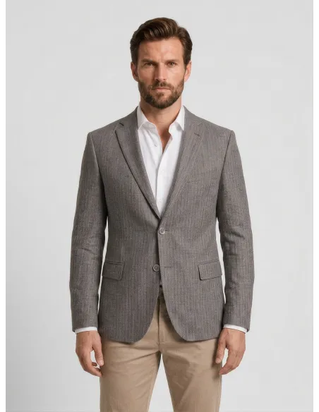 Brown Herringbone Wool Blazer
