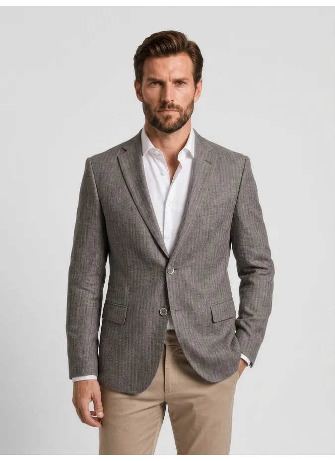 Blazer De Lana Espiga Marrón