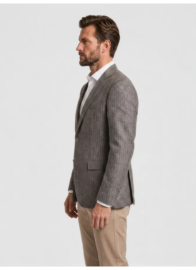 Brown Herringbone Wool Blazer