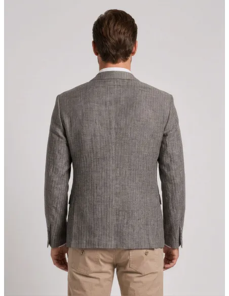Brown Herringbone Wool Blazer