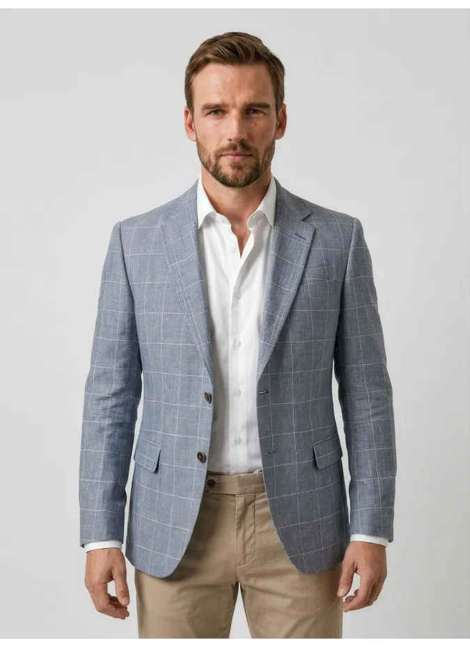 Grey Windowpane Cotton Blazer