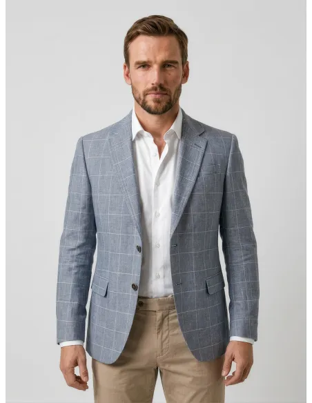 Grey Windowpane Cotton Blazer