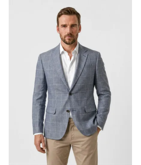 Grey Windowpane Cotton Blazer 2