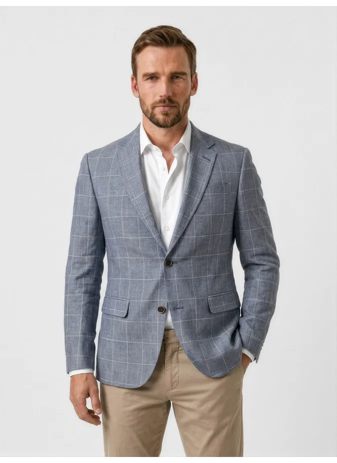 Grey Windowpane Cotton Blazer