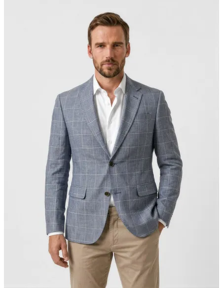 Grey Windowpane Cotton Blazer