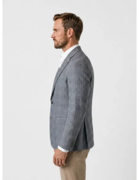 Grey Windowpane Cotton Blazer