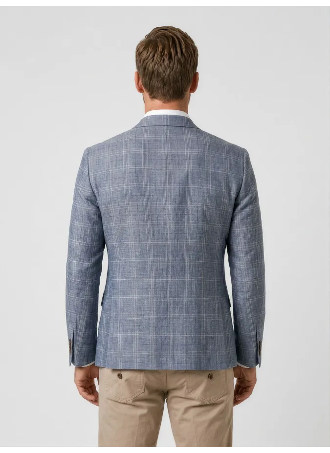 Grey Windowpane Cotton Blazer