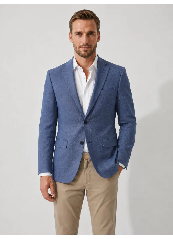 Blazer De Lana Ojo De Perdiz Azul