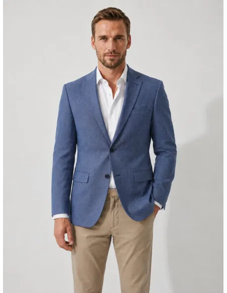 Blazer De Lana Ojo De Perdiz Azul