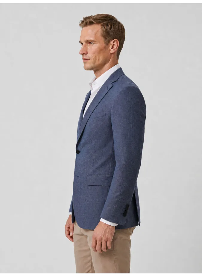 Blue Houndstooth Wool Blazer