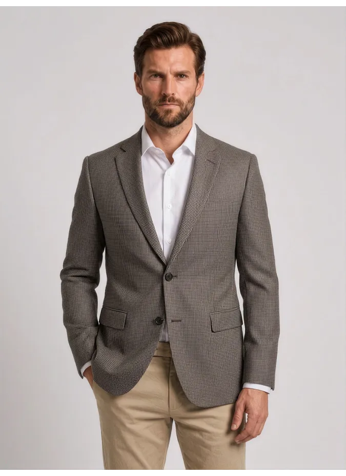 Brown Houndstooth Wool Blazer