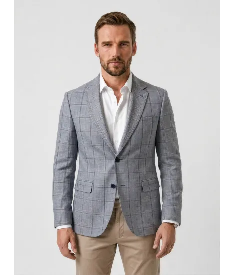 Blazer De Algodón Cuadro Ventana Gris