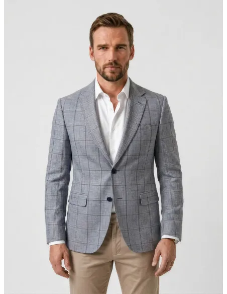 Blazer De Algodón Cuadro Ventana Gris