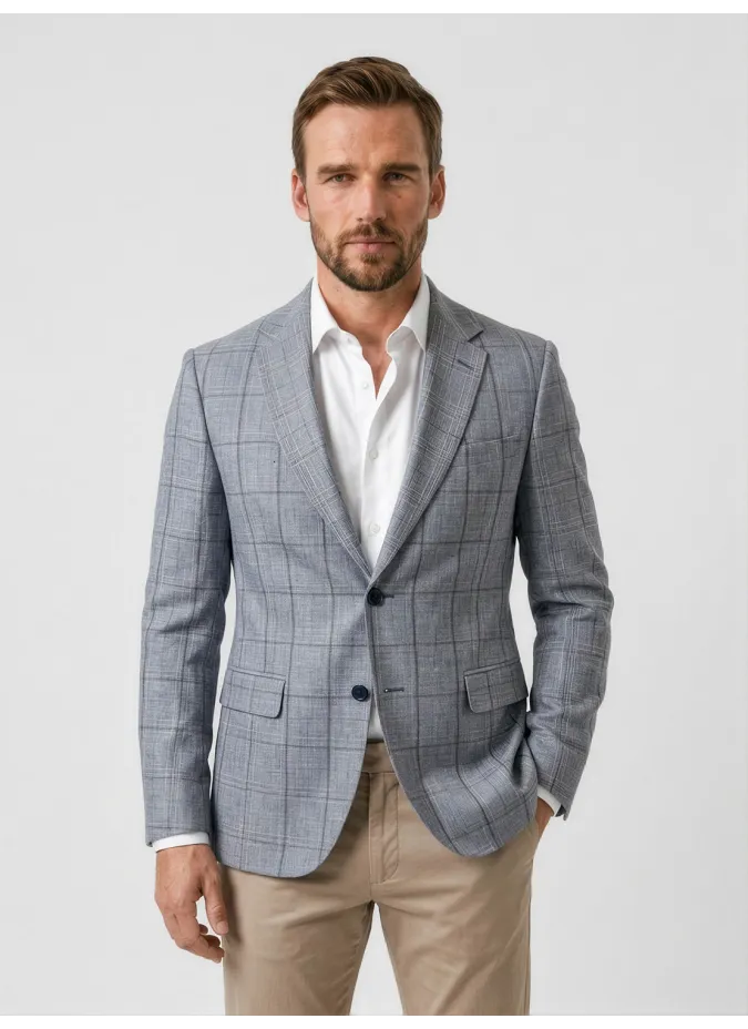 Grey Windowpane Cotton Blazer