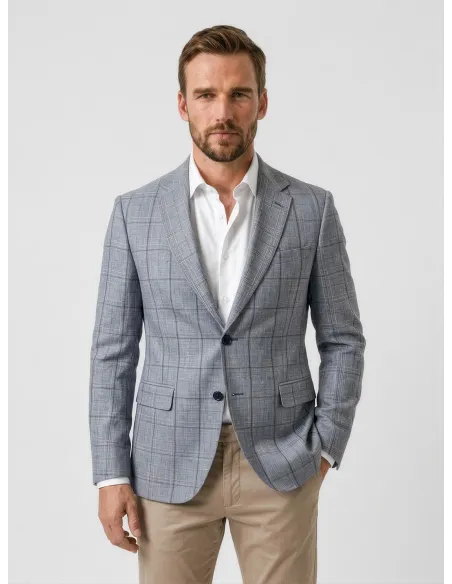 Blazer De Algodón Cuadro Ventana Gris