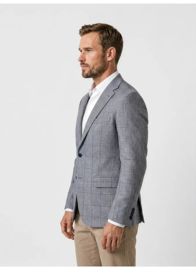 Blazer De Algodón Cuadro Ventana Gris