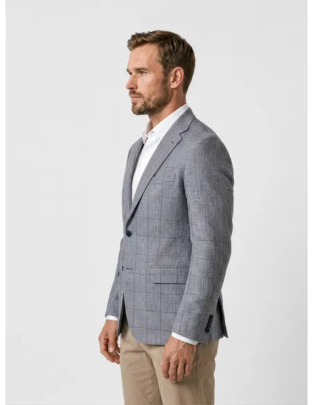 Grey Windowpane Cotton Blazer