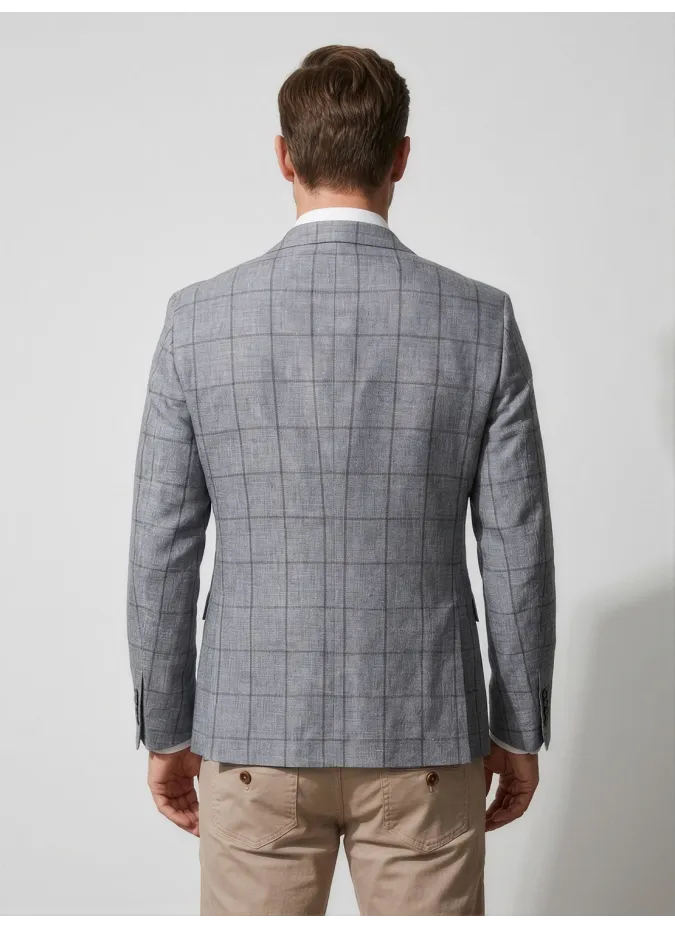 Blazer De Algodón Cuadro Ventana Gris