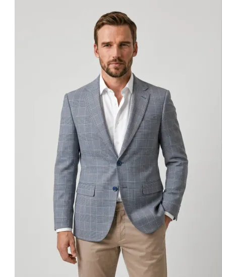 Blazer de Lã Príncipe de Gales Azul