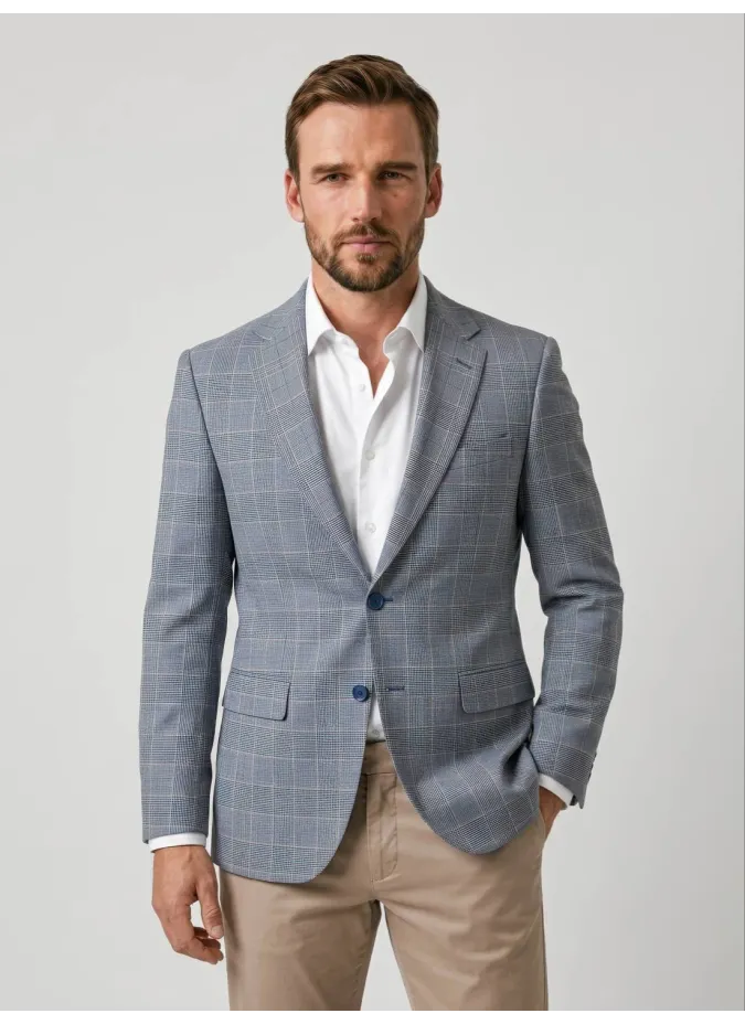 Blazer de lana Príncipe de Gales Azul CLaro