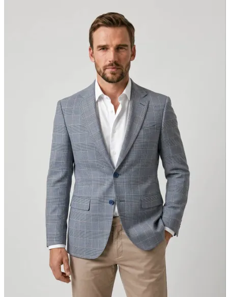 Blazer de lana Príncipe de Gales Azul CLaro