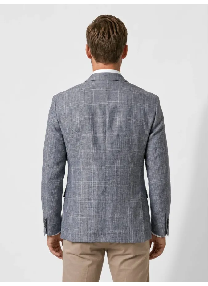 Light Blue Prince of Wales Wool Blazer