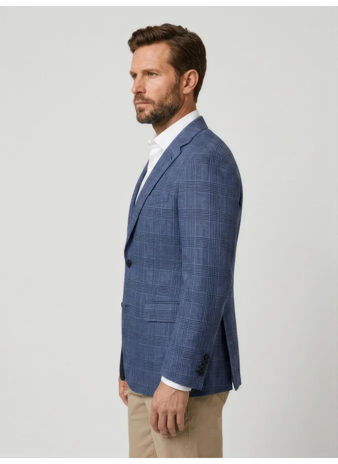 Blue Checked Linen Blazer