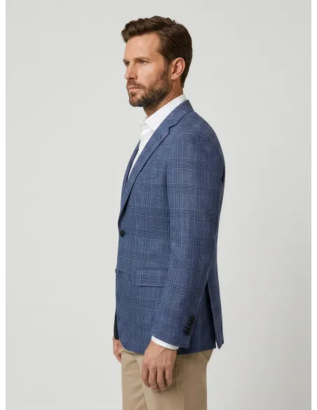Blue Checked Linen Blazer