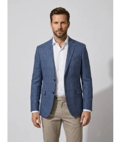 Blazer de Lino de Cuadros Azul 2