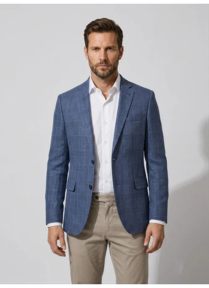 Blue Checked Linen Blazer