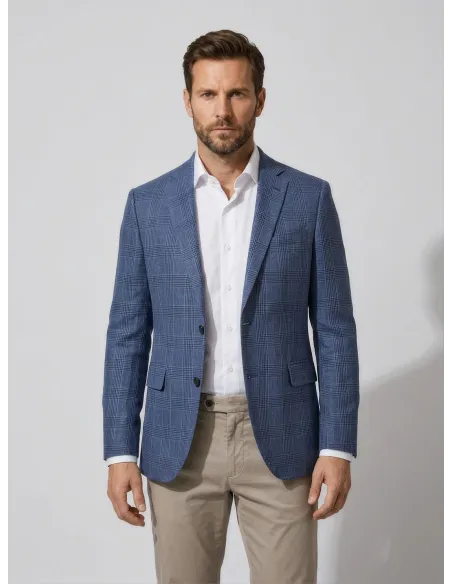 Blazer de Linho Xadrez Azul