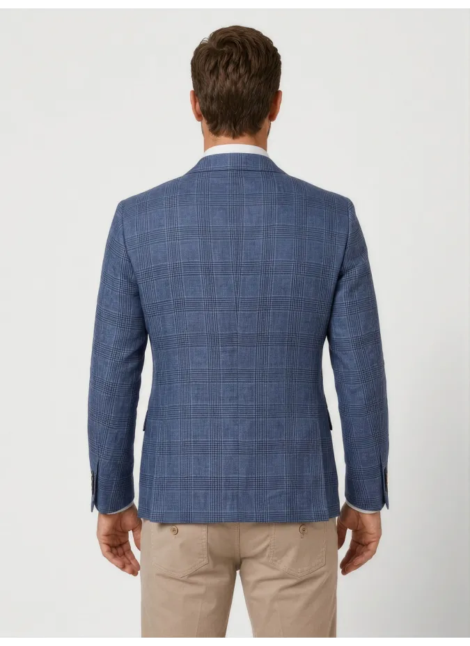 Blue Checked Linen Blazer