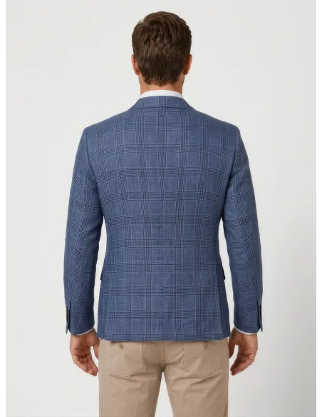 Blue Checked Linen Blazer