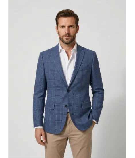 Blue Checked Linen Blazer