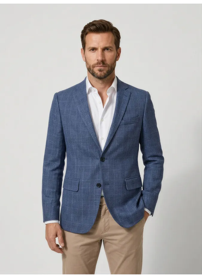 Blazer de Linho Xadrez Azul
