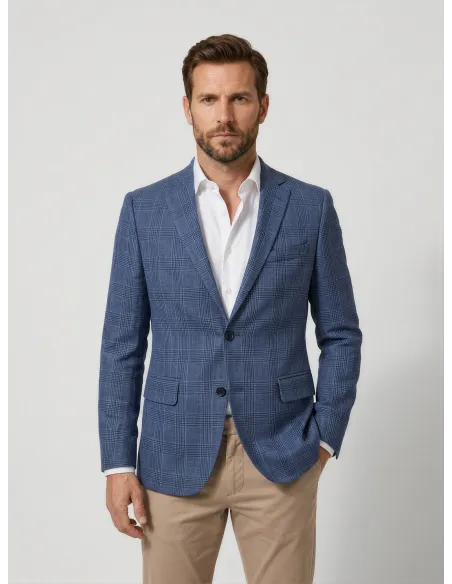 Blue Checked Linen Blazer
