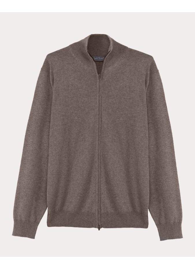 Casaco Zip de Algodão e Caxemira Camel