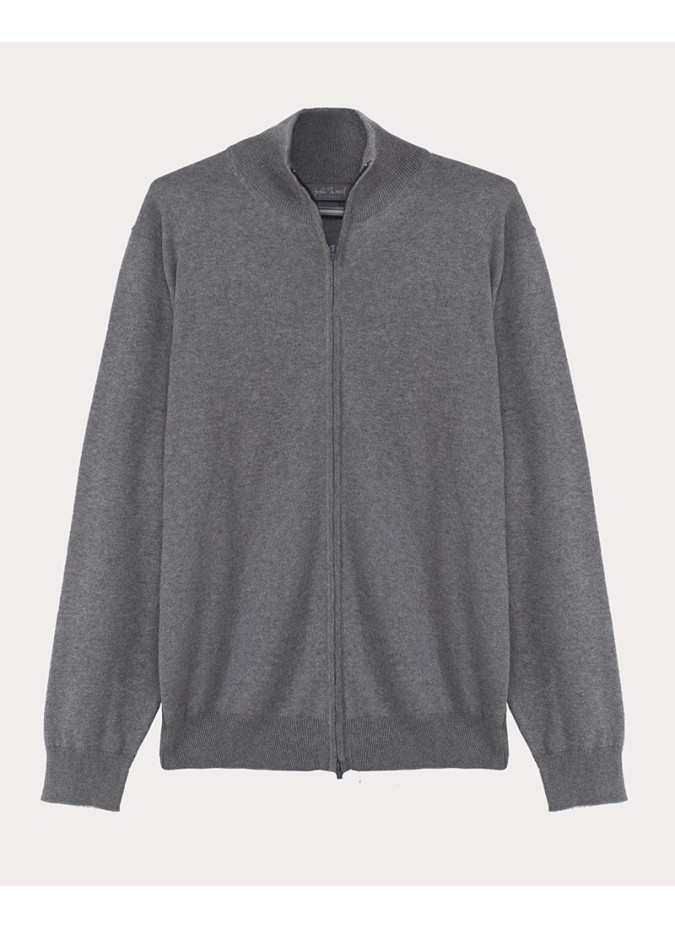 Charcoal Grey Cotton and Cashmere Zip Sweater