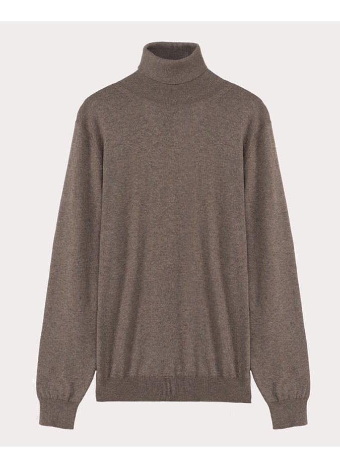 Camel Cotton and Cashmere Turtleneck Knit
